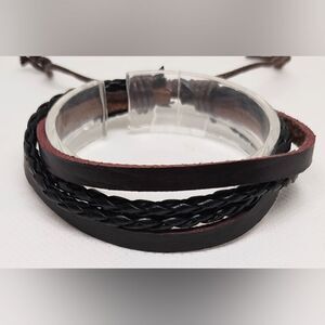 Men's bracelet‎ leather braided layered brown new e56